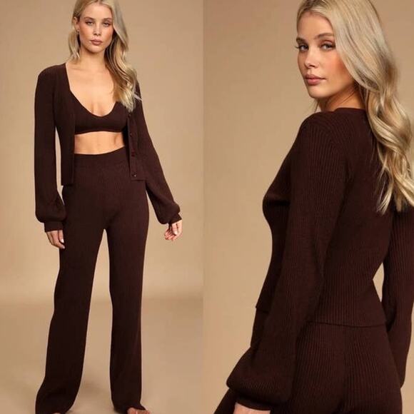 Lulu's Sweaters - Lulu's Brown Ribbed Balloon Sleeve Button‎ Cardigan Size XS